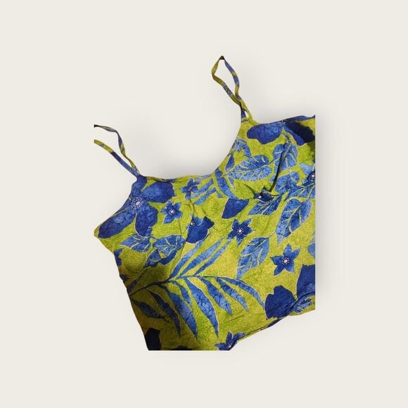 Vintage Y2k Jams World green and blue tropical floral print cropped tank top - Picture 3 of 4